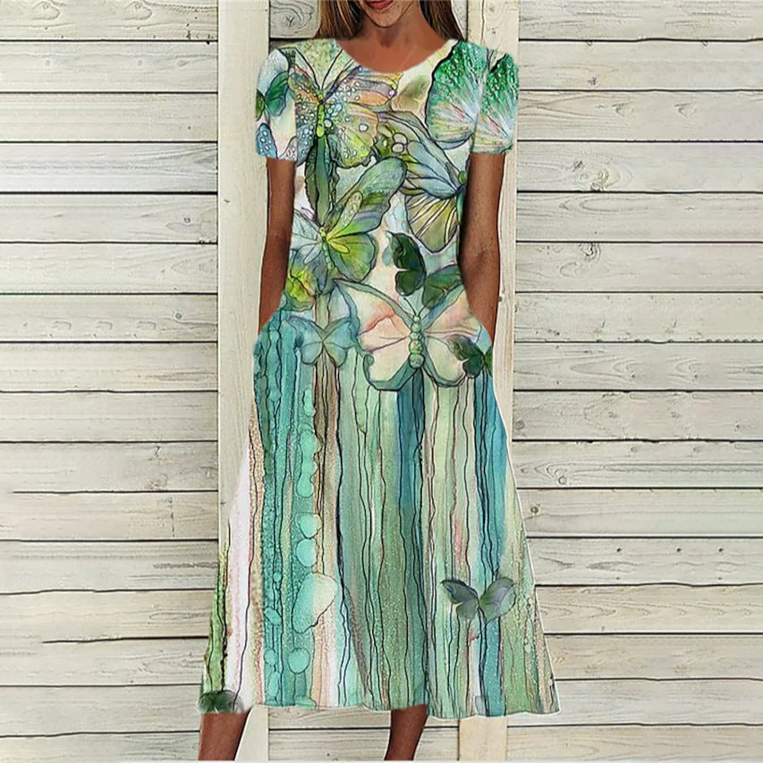 Fudus lässiges Kleid mit praktischem Druck und Rundhalsausschnitt