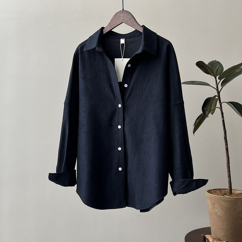 Fudus Damen Herbst Brushed Langarm Shirt, locker geschnitten