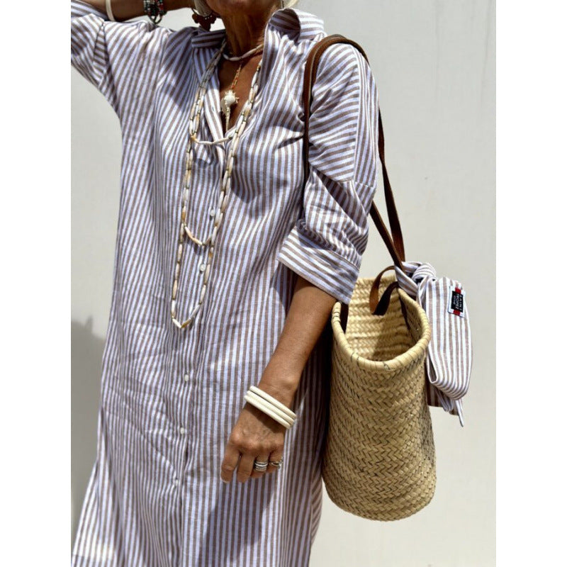 Fudus Kurzarm-Hemdblusenkleid, geteilt, Herbst