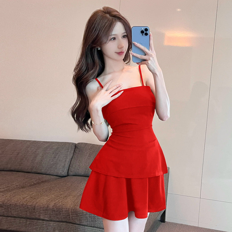 Fudus Sexy Spaghettiträger-Kleid mit Reißverschluss, zweiteilig