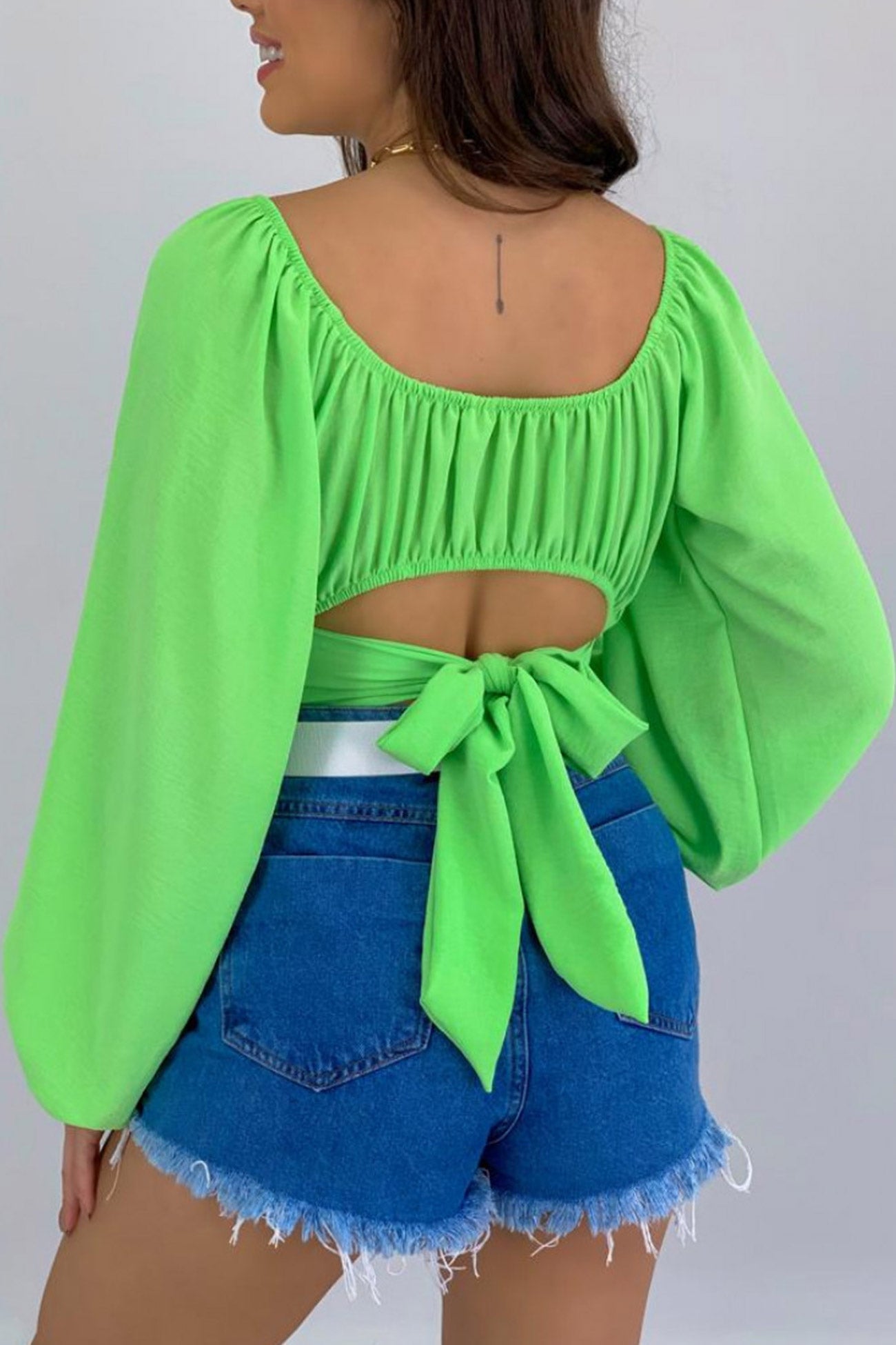 Fudus Cropped Top with Puff Sleeves