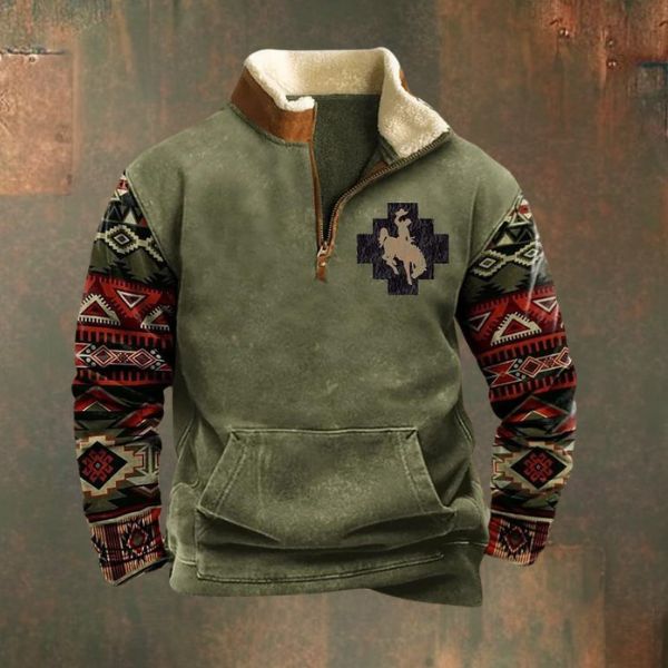 Herren-Pullover mit stylischem 1/4-Reißverschluss aus Leder