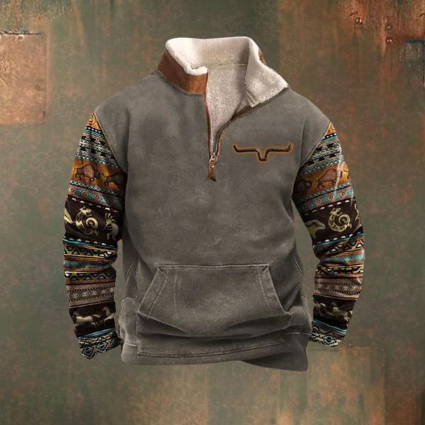 Herren-Pullover mit stylischem 1/4-Reißverschluss aus Leder