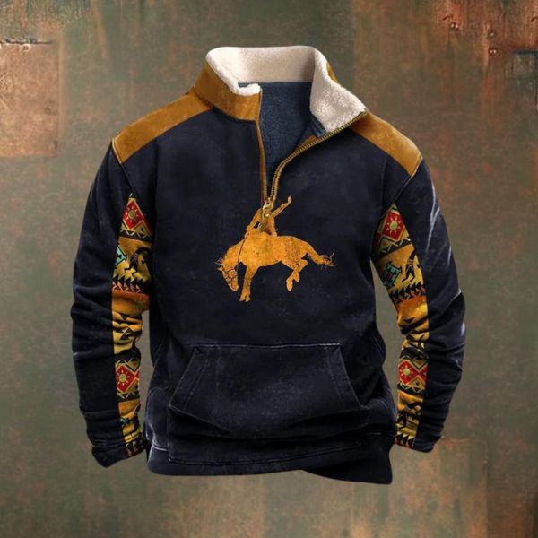 Herren-Pullover mit stylischem 1/4-Reißverschluss aus Leder