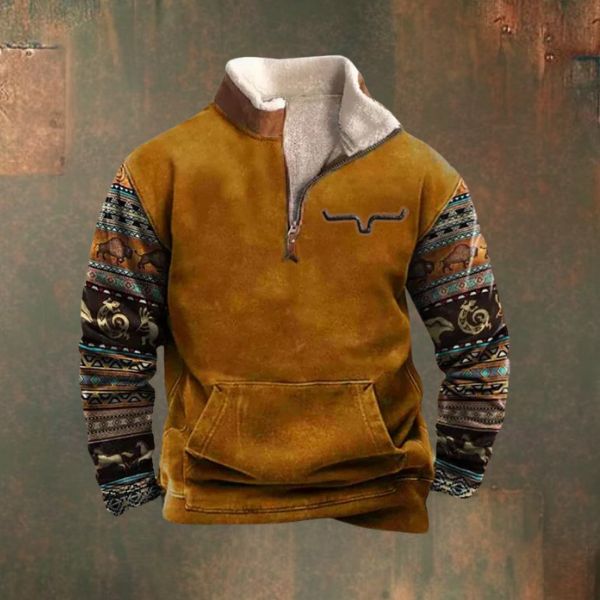 Herren-Pullover mit stylischem 1/4-Reißverschluss aus Leder