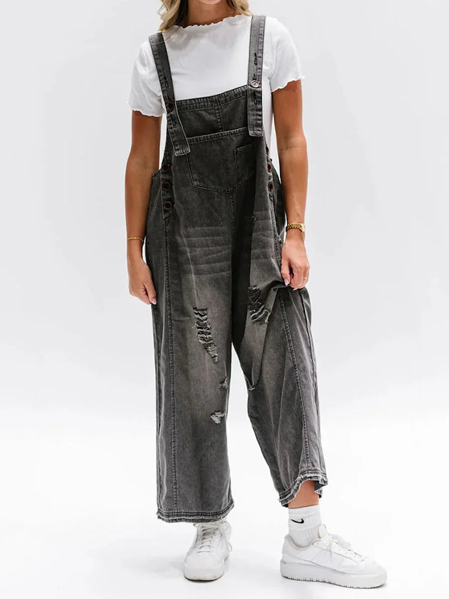 Gebrauchte Jeans-Latzhose aus Leinen im lässigen Stil