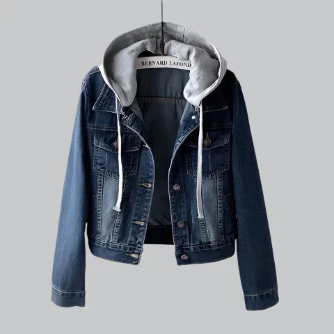 Fudus Women's Down-Filled Hooded Denim Jacket