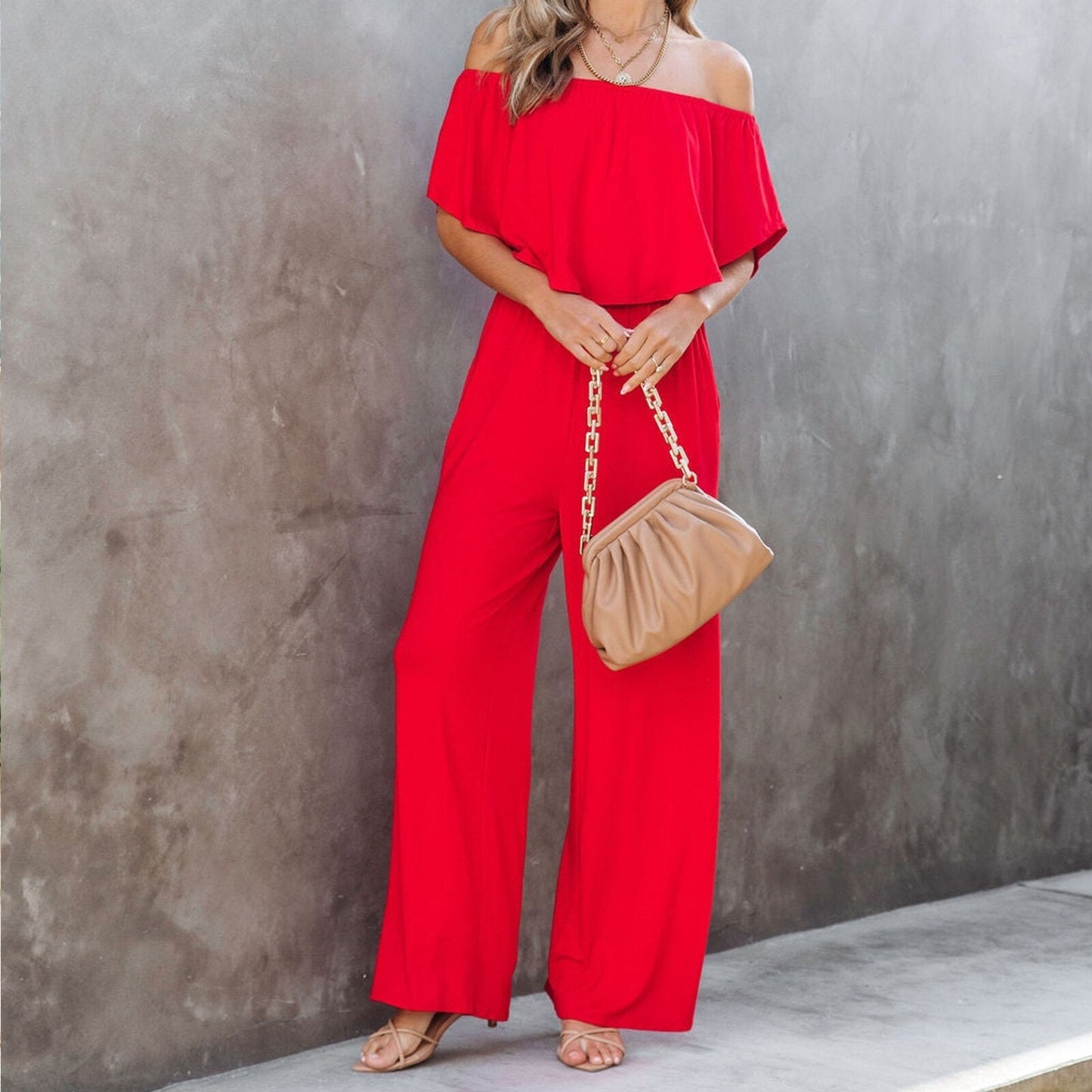 SANNE - Schulterfreier Jumpsuit mit Raffung