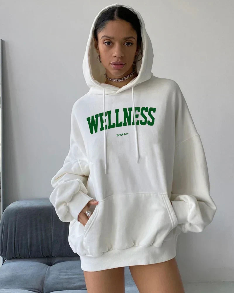 Damen Kapuzenpullover mit Buchstabenprint und langen Ärmeln von Fudus