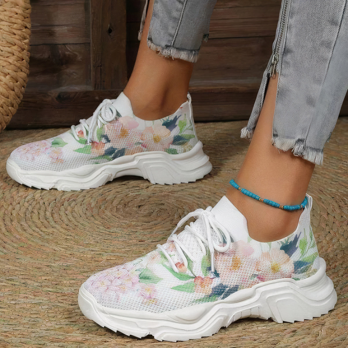 Sika Schnürschuhe mit Blumenmuster - Orthopädisch