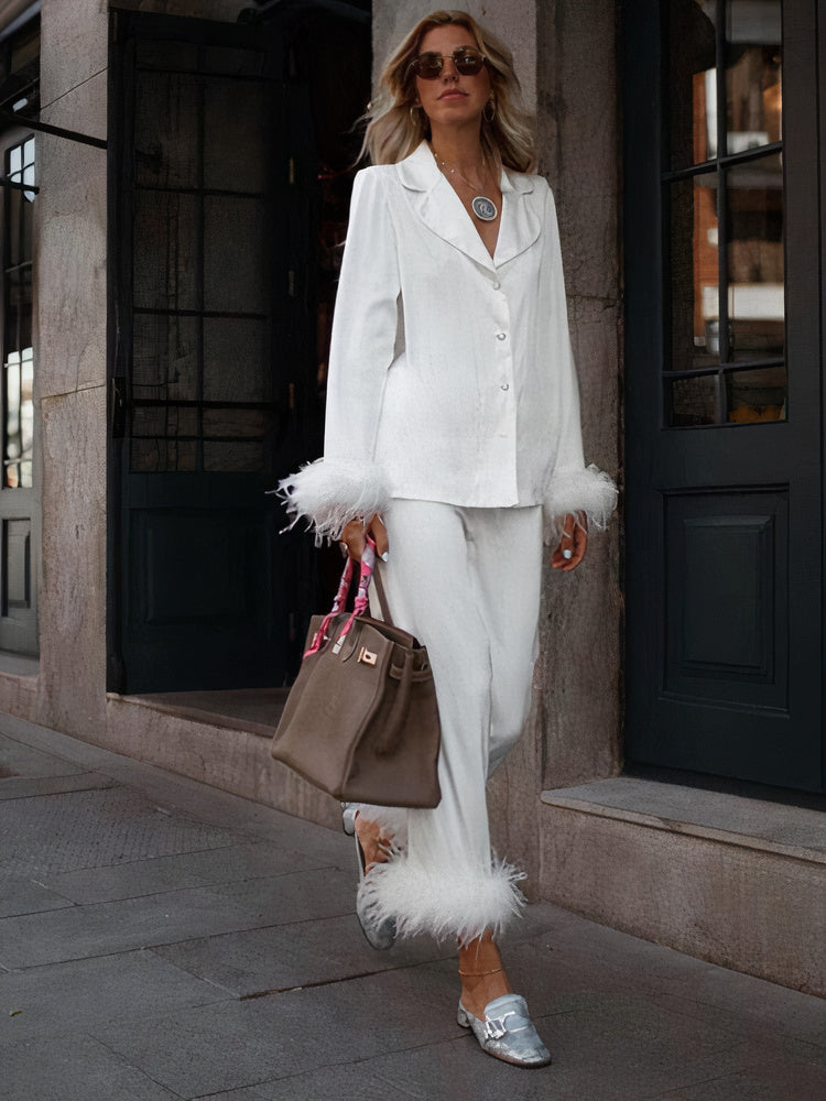 Gefiederter Satin-Pyjama Solana