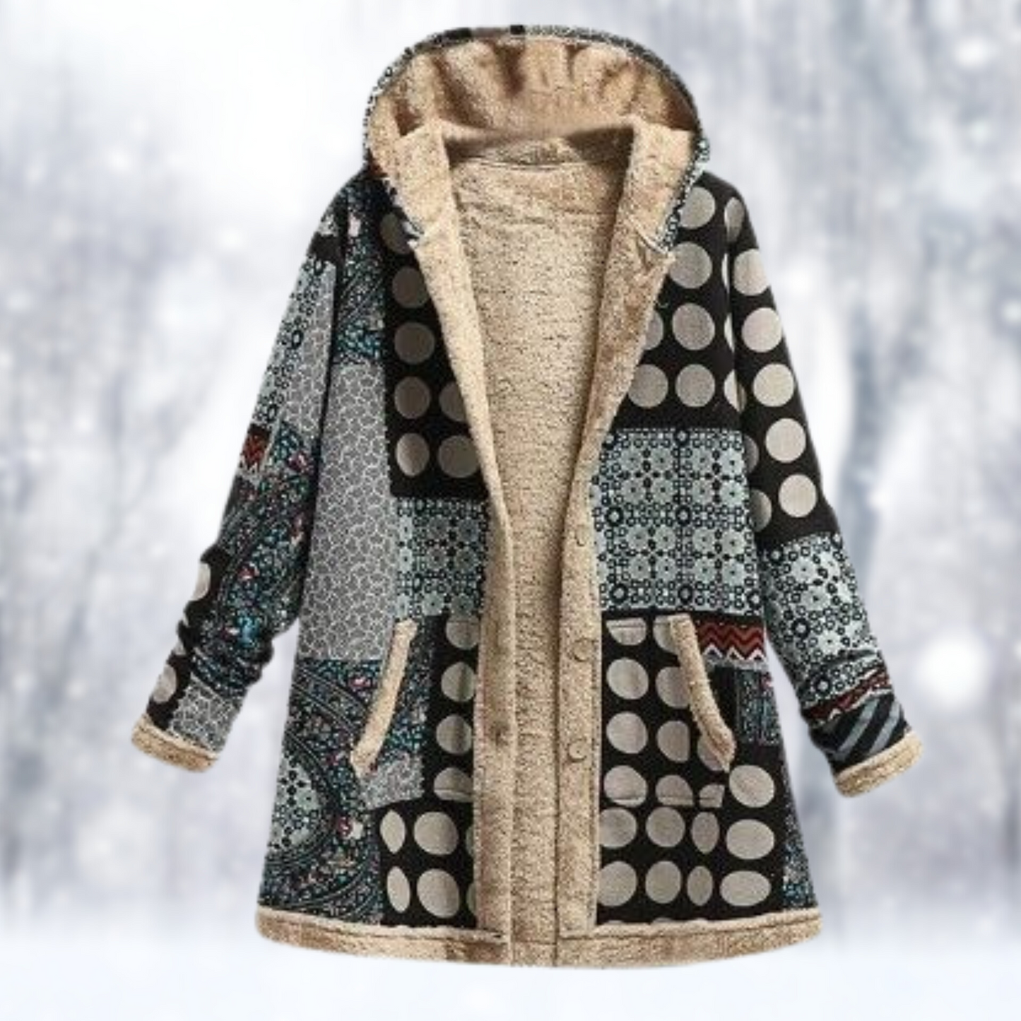 Fleece-Mantel Ella mit Kapuze, lang