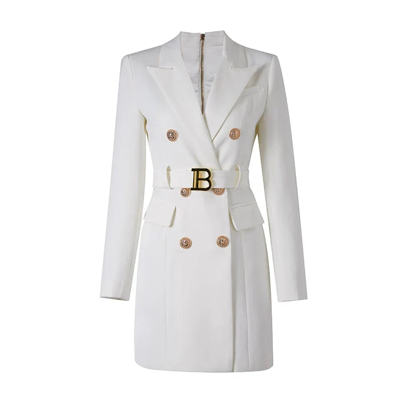 Avelena Classic Blazer Dress: Belt & Luxurious Buttons