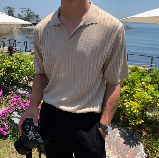 Baumwoll-Polohemd für Herren im florentinischen Stil mit gerippter Struktur
