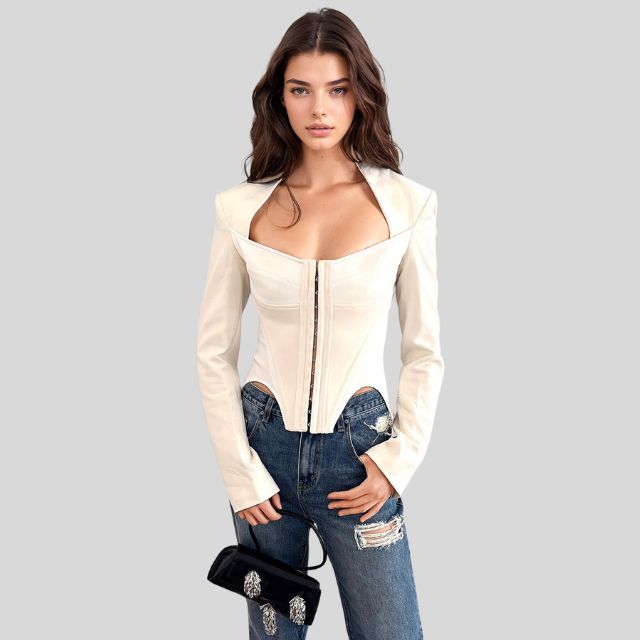 Blazer mit modernen Ausschnitten und Hakenverschluss