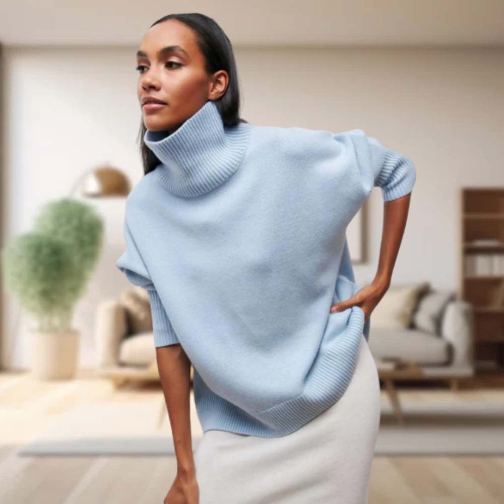 Einfacher schwarzer Rollkragenpullover für Damen