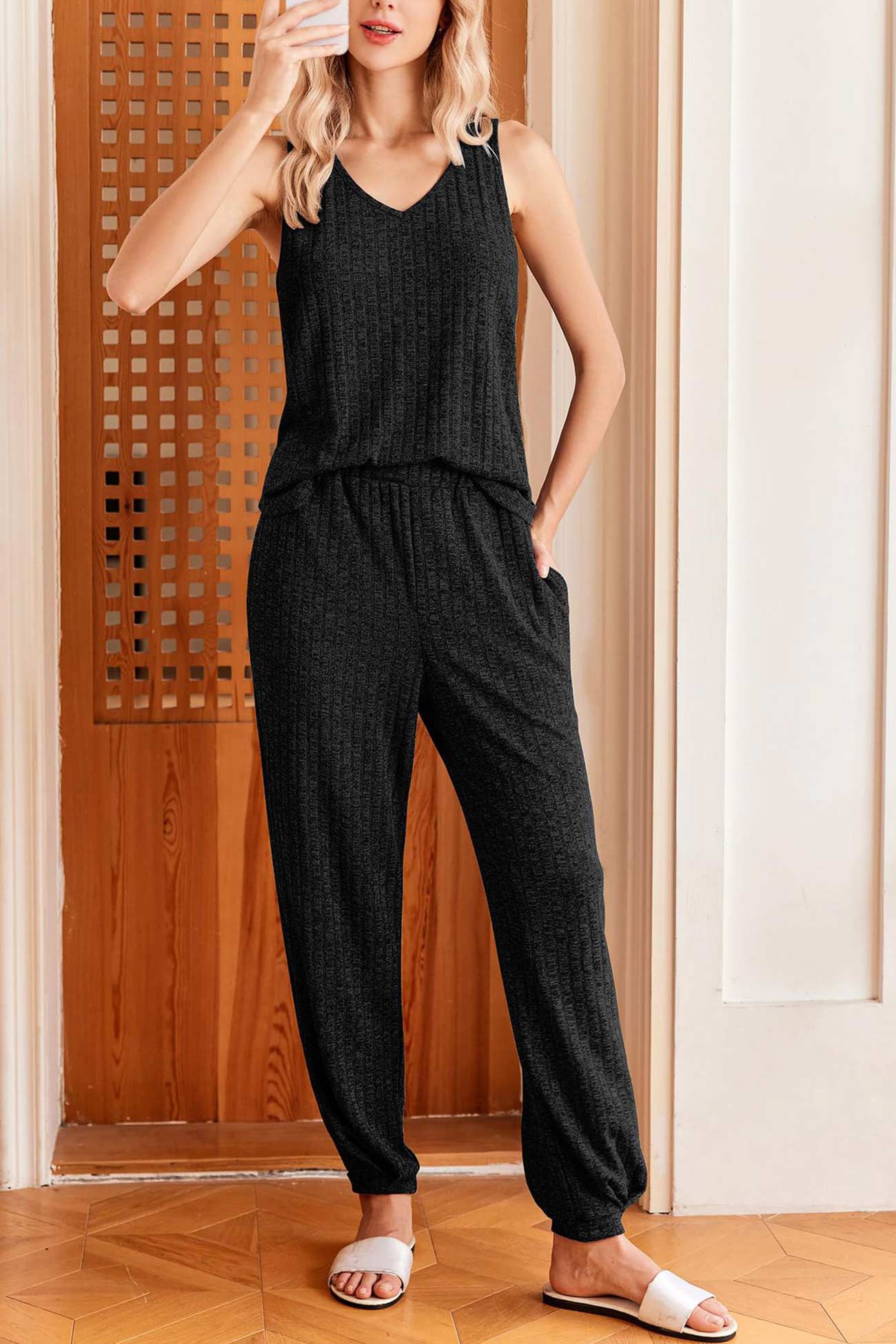 Fudus Knitted Neck Tank Jumpsuit