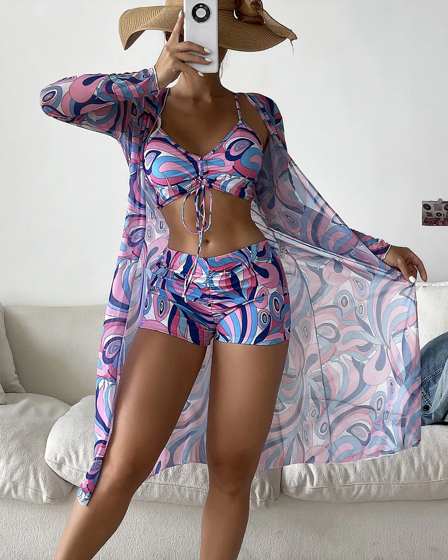 Hochwertiges Bikini-Set mit Bauchbandage, hoher Taille und Pareo - Yeva
