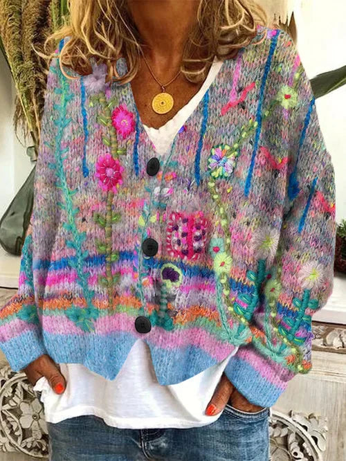Retro-Strickjacke aus bedruckter Kunstwolle von Fay für Damen