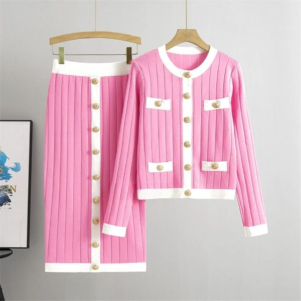 Avelena Vintage Strickset mit goldenen Knöpfen