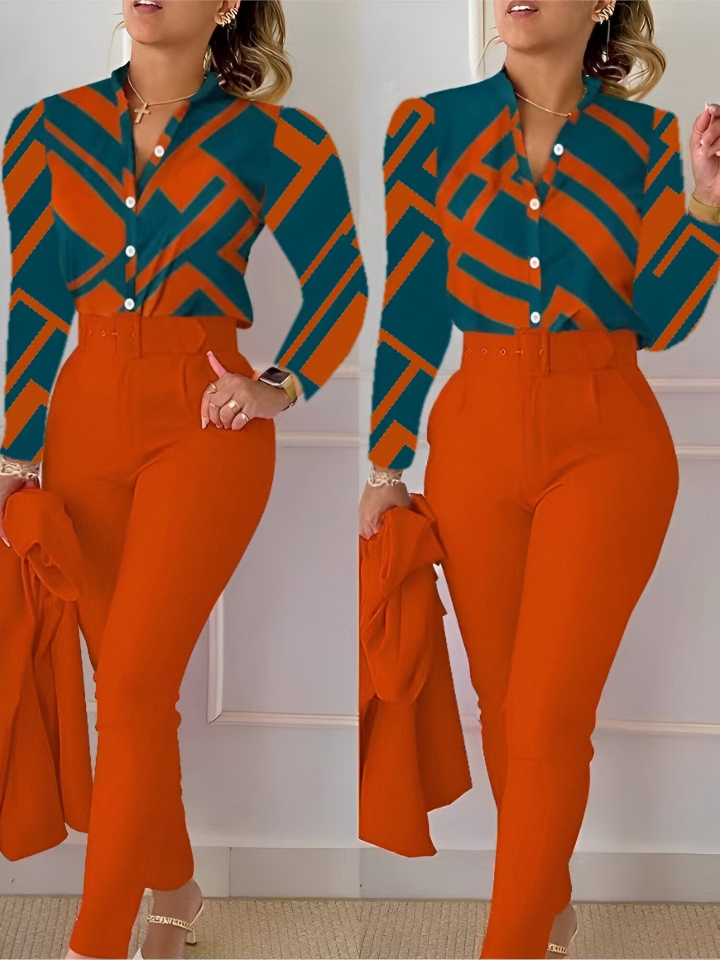 Fudus Oberteil und Hose: V-Ausschnitt und hochtaillierter Schnitt