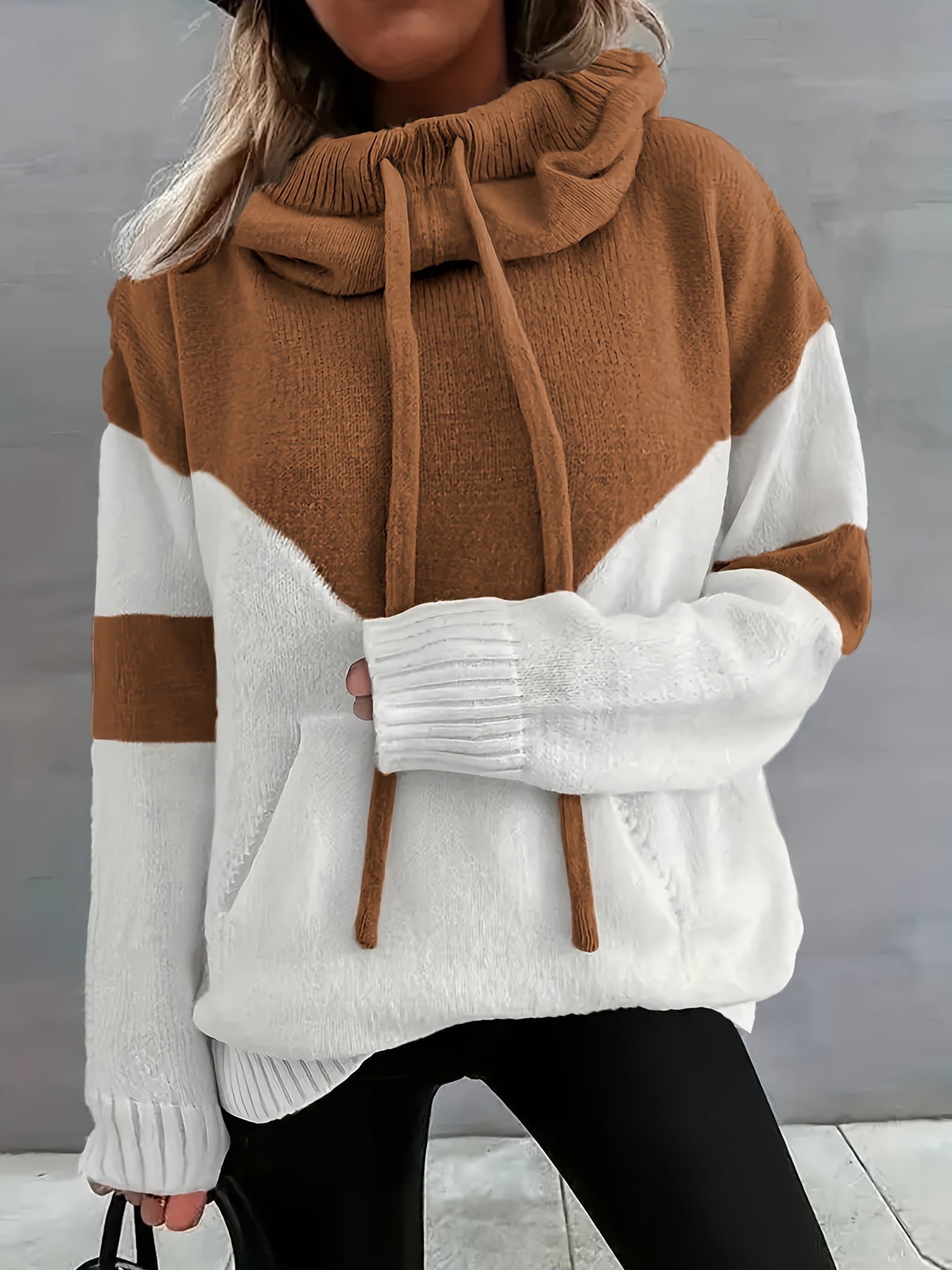 Fudus Damen Herbst Kapuzenpullover mit Tasche im Colorblock-Streetwear-Stil
