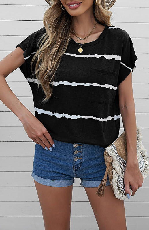 Fudus Kurzarm Top mit Rundhalsausschnitt und Tasche