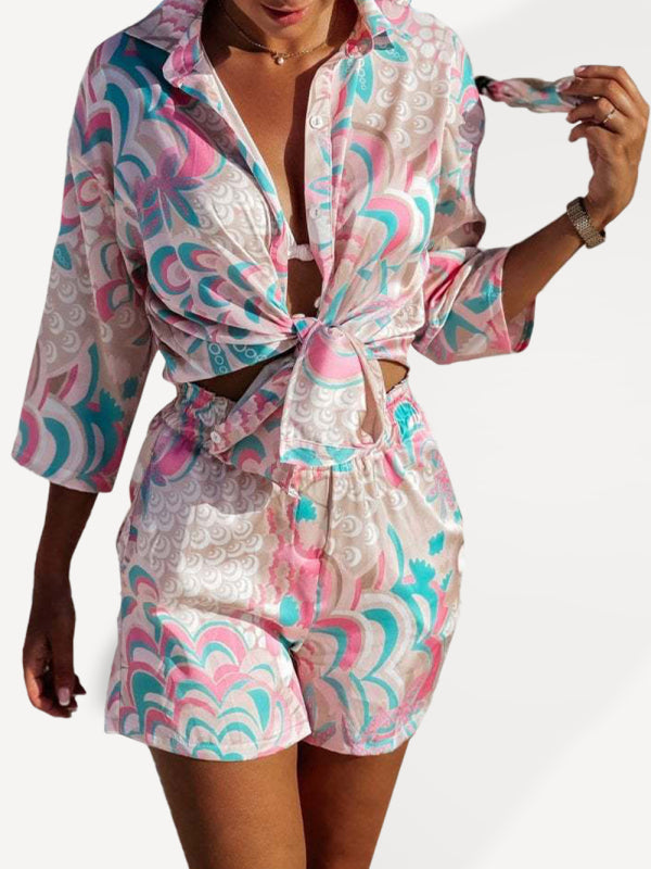 Fudus Blumen-Print Kurzarmhemd und passende Shorts