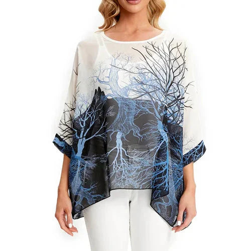 Fudus Fashion Designer Printed Chiffon Blouse, Sizes 4-6XL