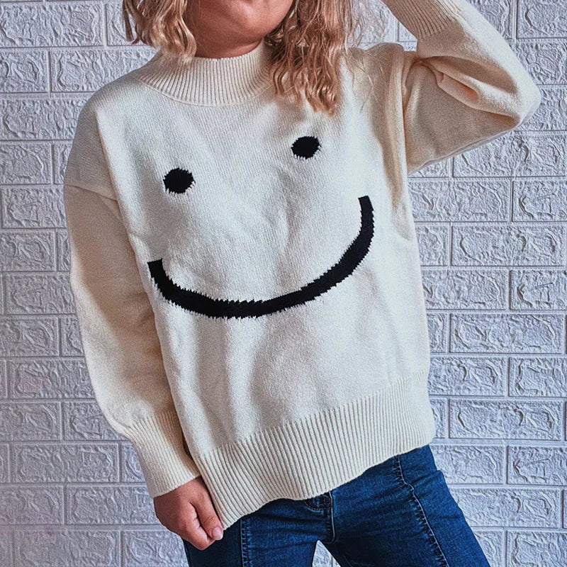 Herone Damen Langarmshirt mit süßem Smiley-Muster für den Herbst