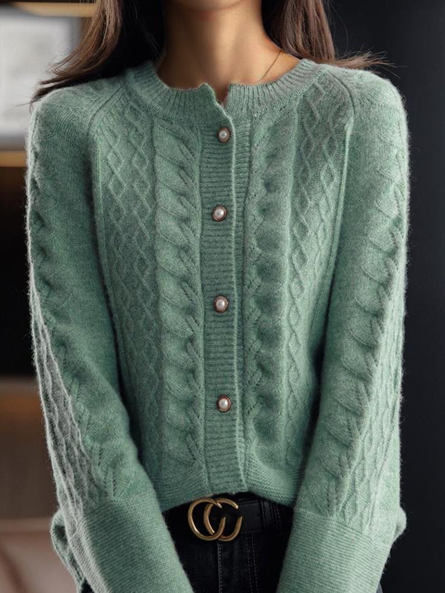 Krohn-e | Strickjacke - Stehkragen Jacquard Strickjacke