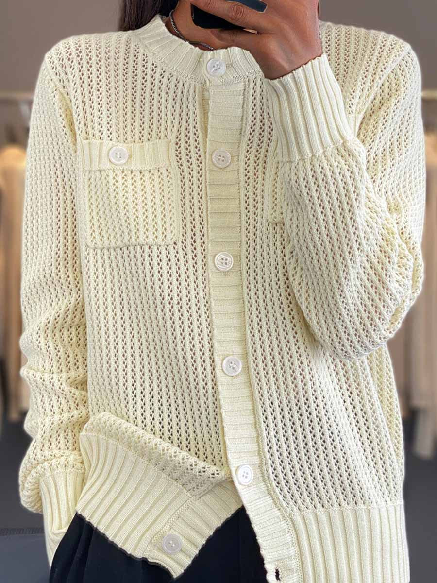 Krohn-e | Cardigan - Rundhals-Taschen-Hohlstrick-Cardigan