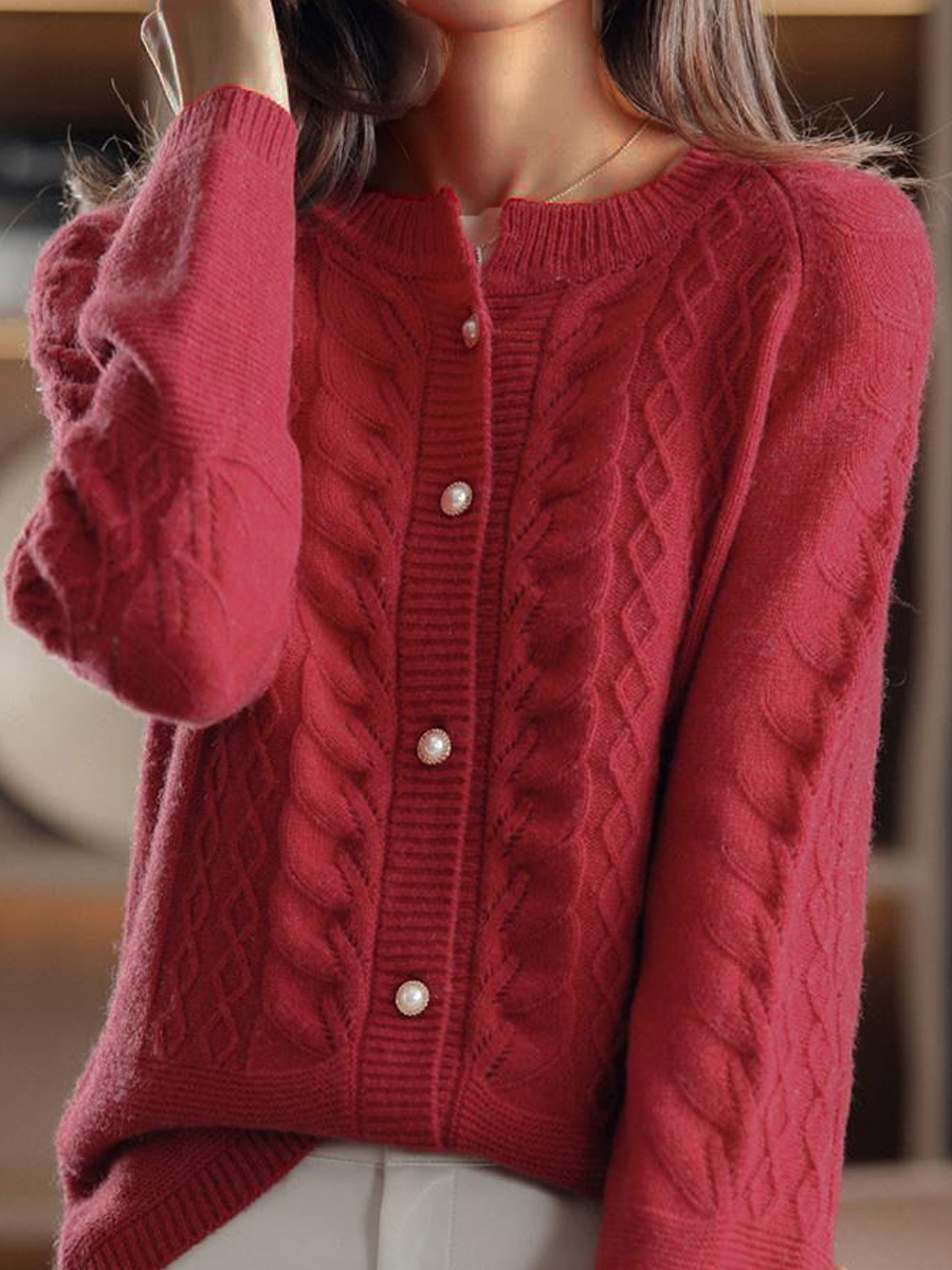 Krohn-e | Strickjacke - Stehkragen Jacquard Strickjacke
