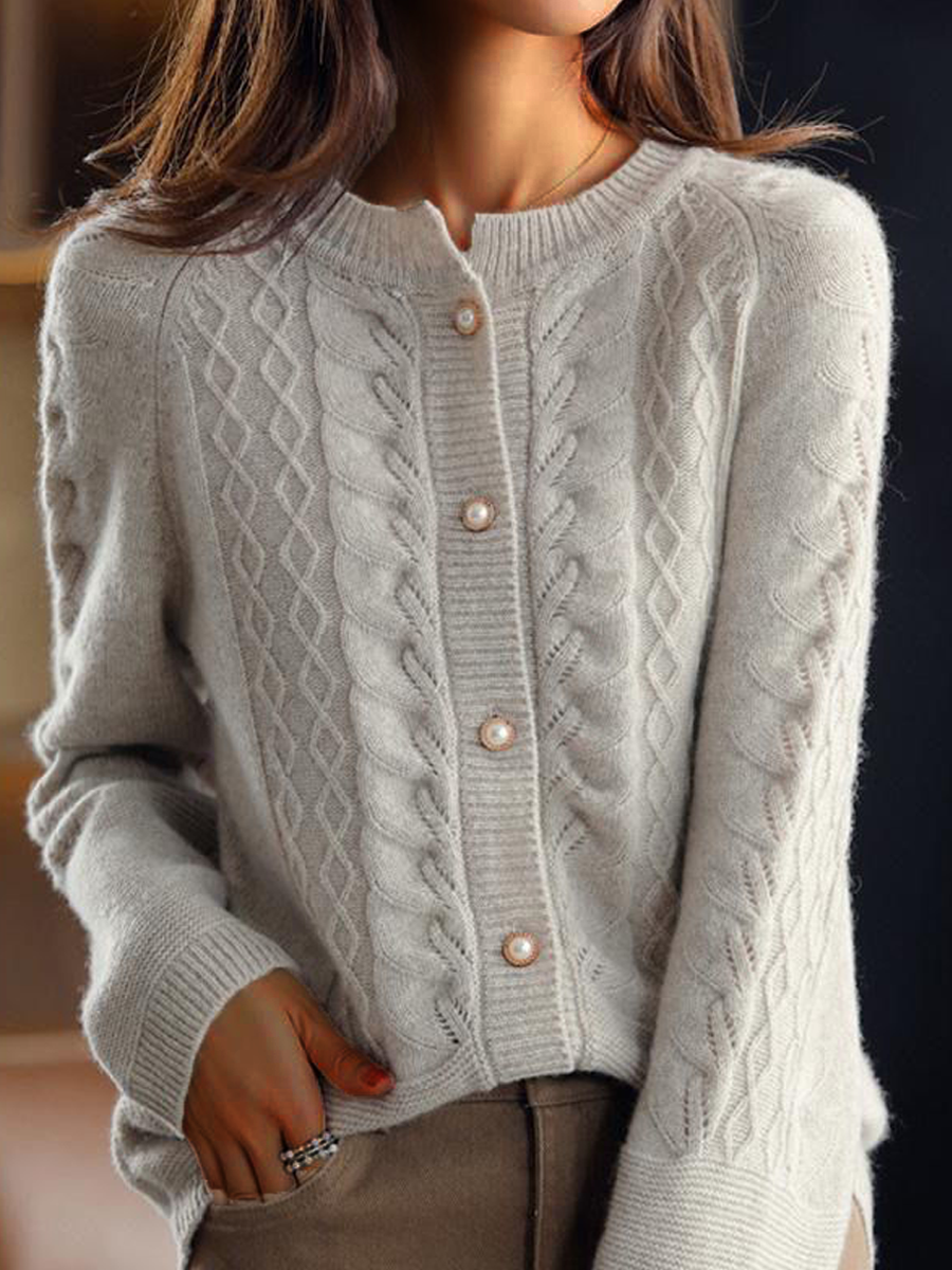 Krohn-e | Strickjacke - Stehkragen Jacquard Strickjacke
