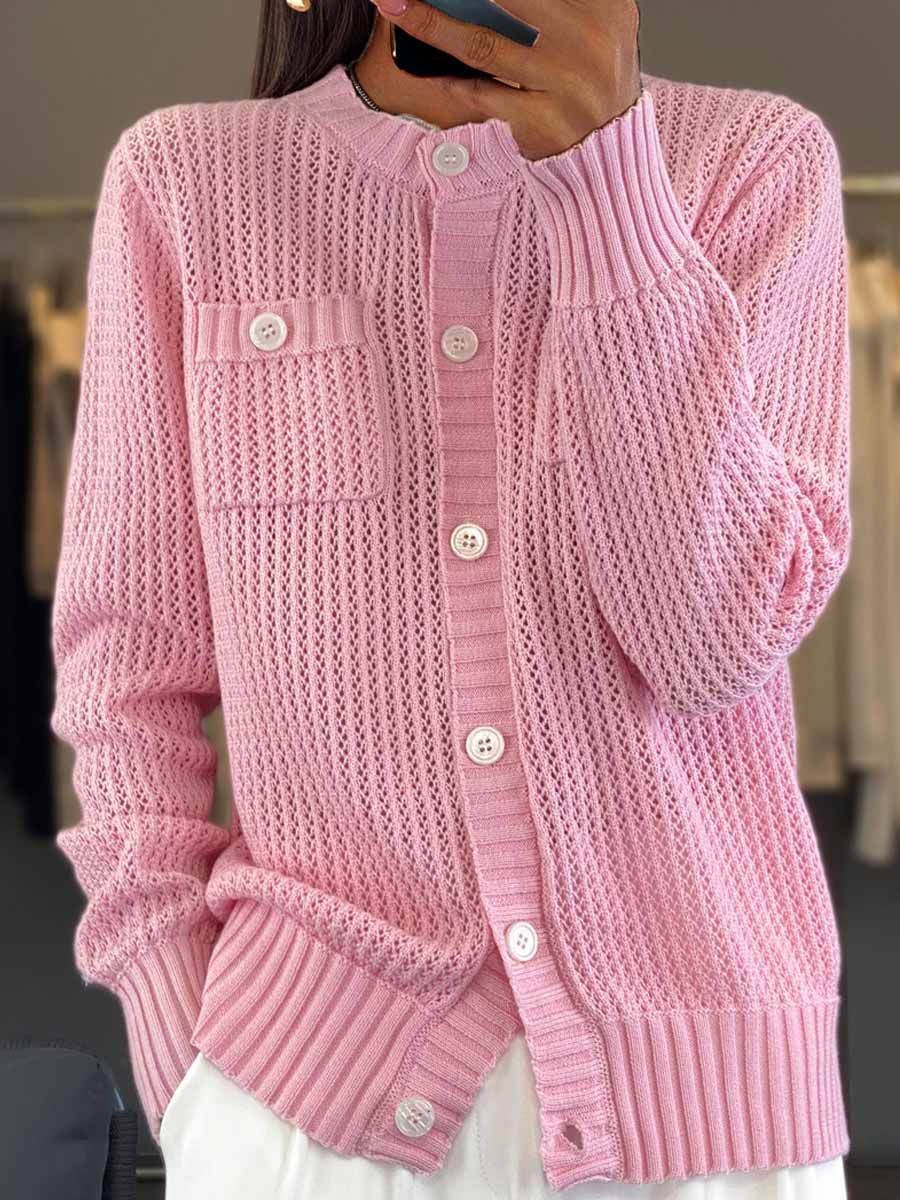 Krohn-e | Cardigan - Rundhals-Taschen-Hohlstrick-Cardigan