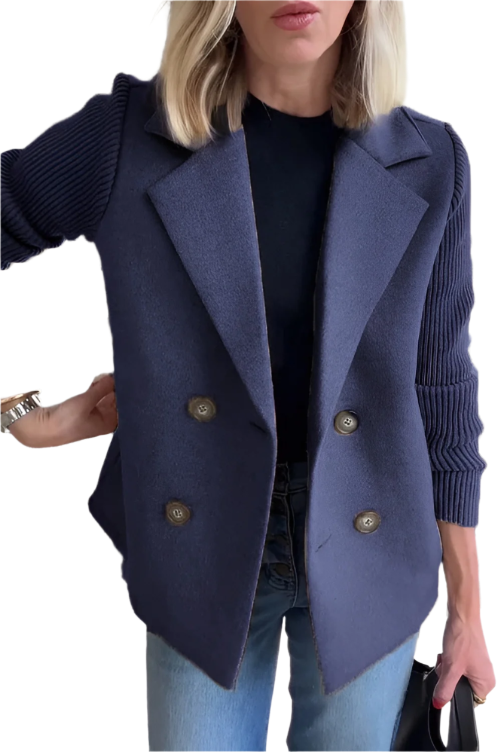 Krohn-e | Damen Blazer aus veganer Wolle mit gestrickten Ärmeln