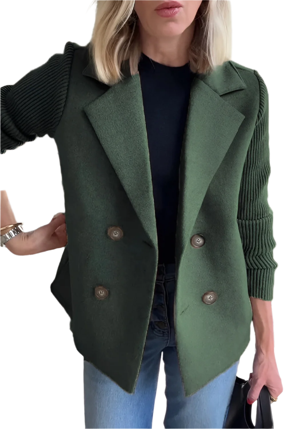 Krohn-e | Damen Blazer aus veganer Wolle mit gestrickten Ärmeln
