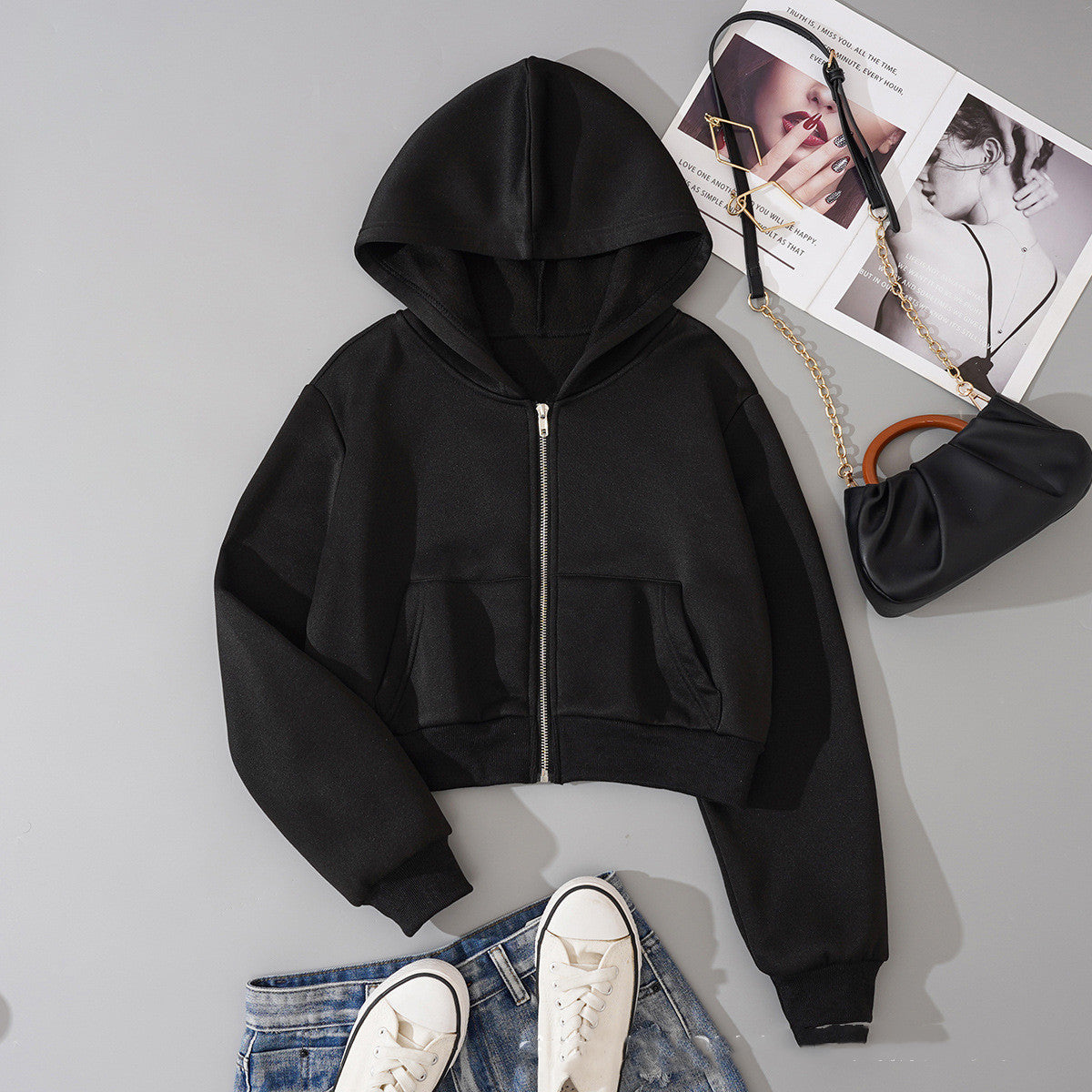 Fudus Kapuzenpullover mit Zwei-Wege-Reißverschluss