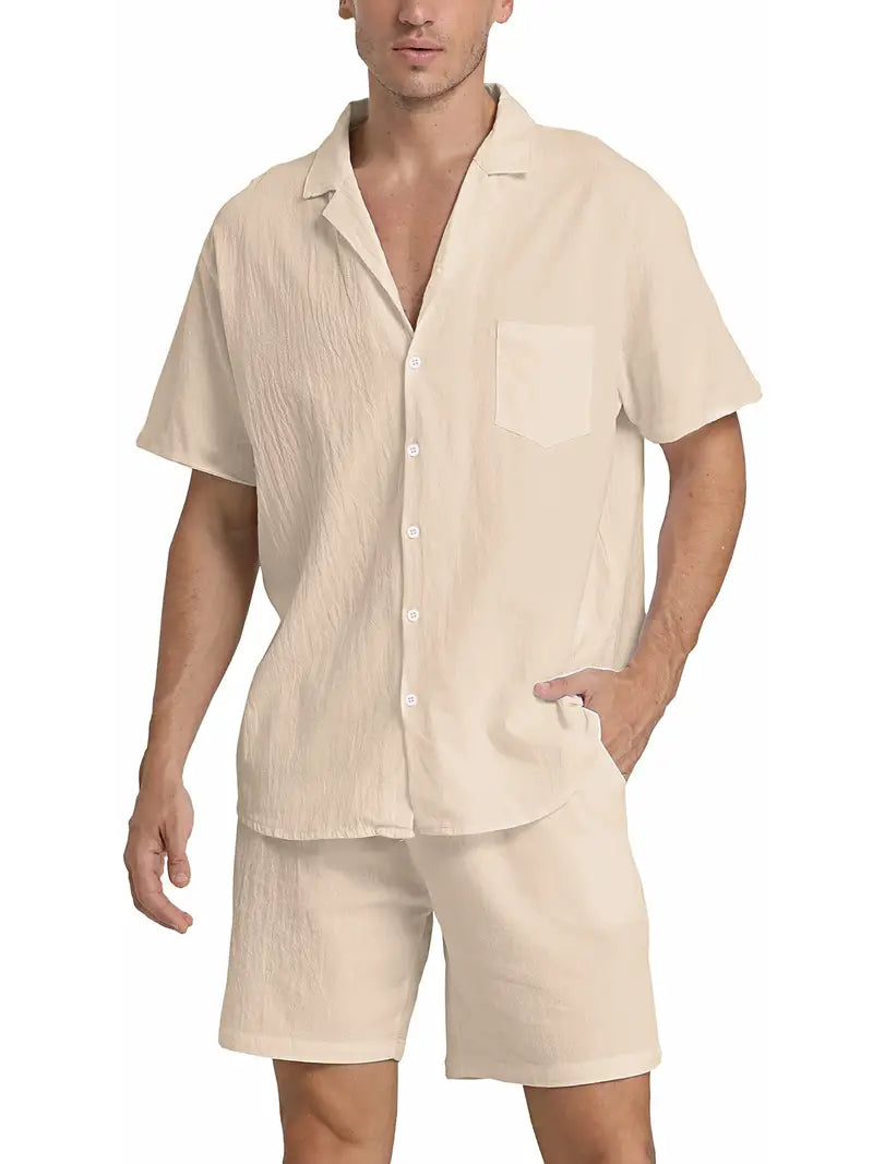Herren-Leinen-Ensemble: Atmungsaktives Hemd und Hose, stilvoll im 2er-Set