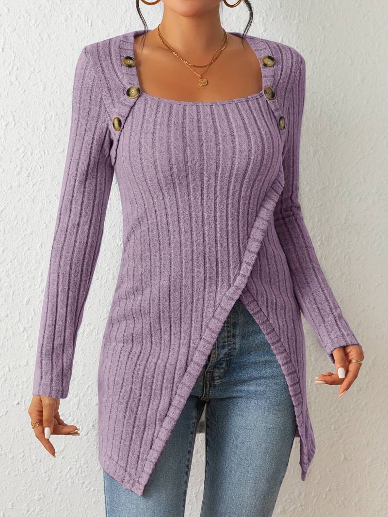 Krohn-e | Quadrat Ausschnitt Pullover mit Langen Ärmeln und Seitlichem Schlitz