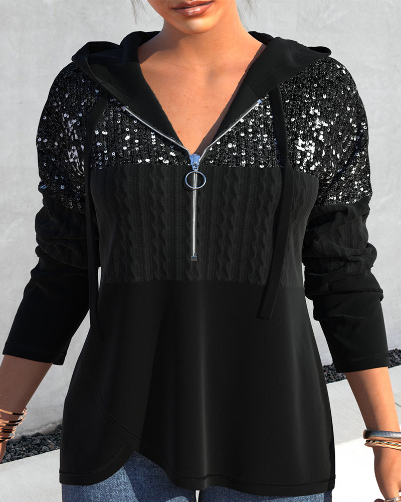 Fudus Kapuzenpullover mit Reißverschluss und Pailletten