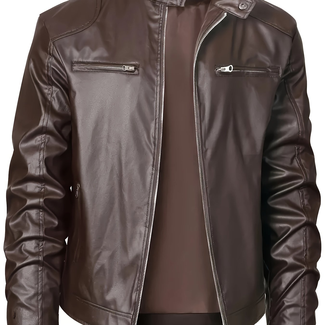 Krohn-e | Elegante Pu-Lederjacke mit Farbblockierung und Mehrfachreißverschluss
