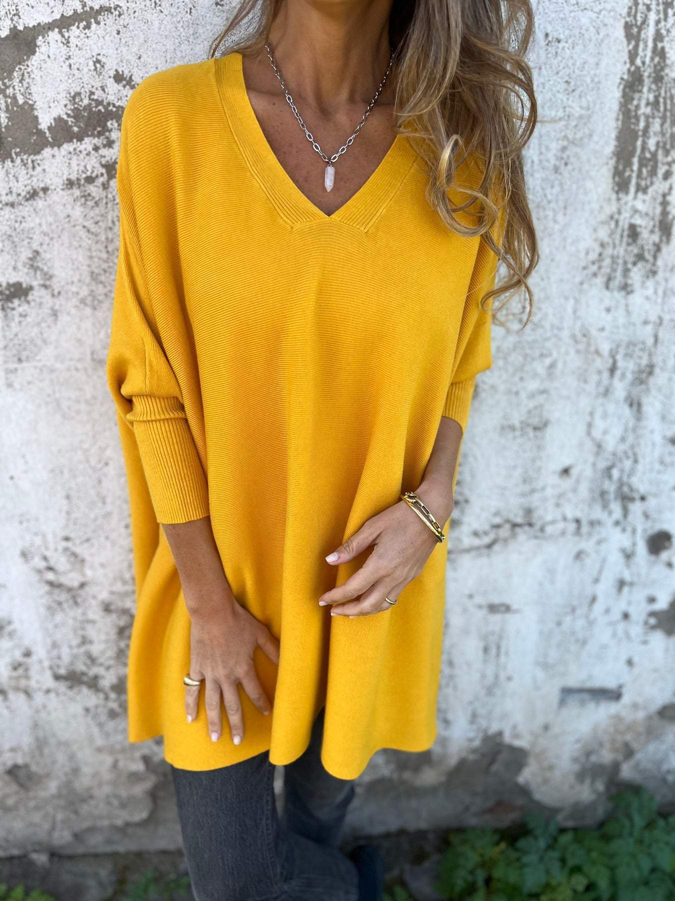 Krohn-e | Pullover - Damen Herbst Oversized Gestrickter V-Ausschnitt Pullover