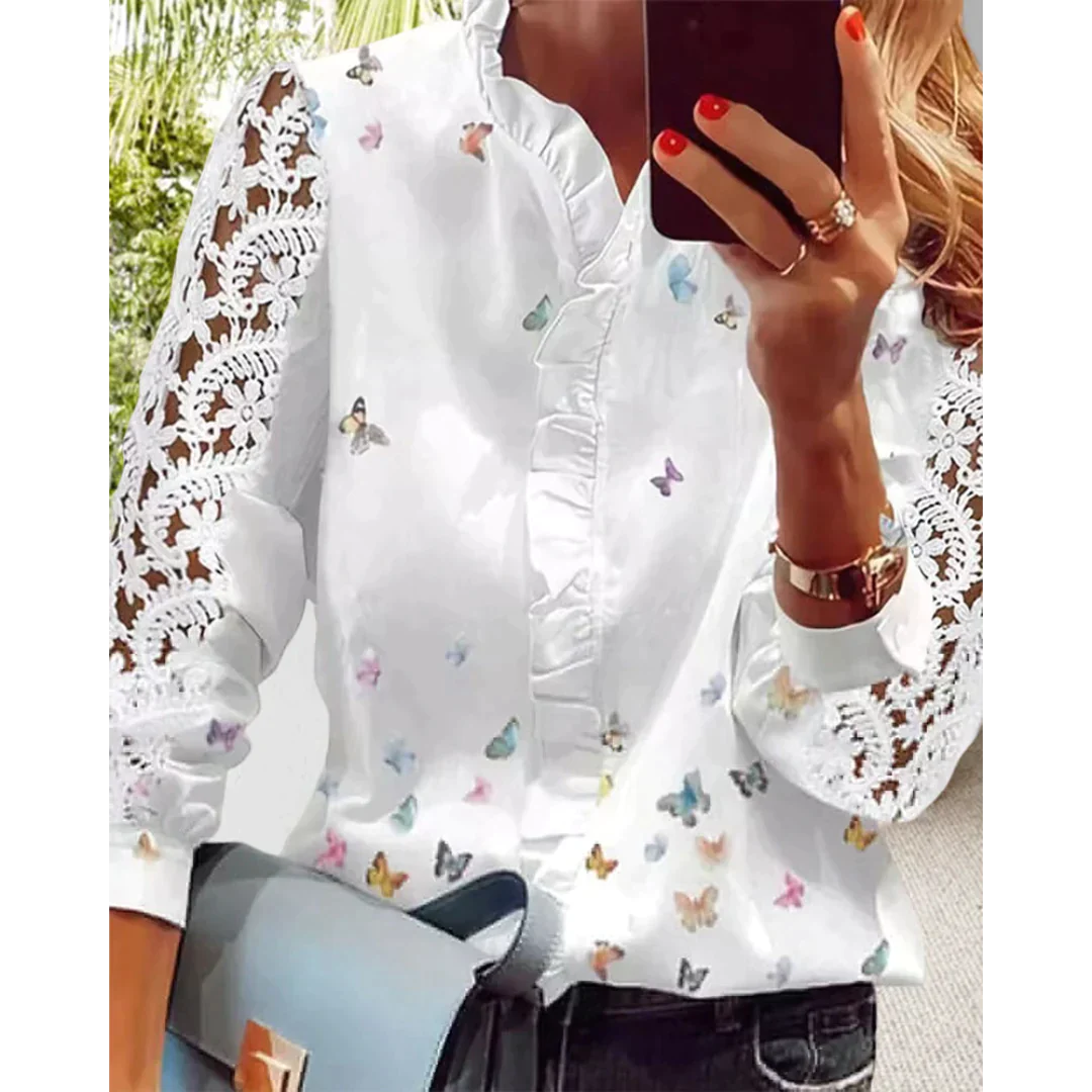 Langärmlige Tiana Bluse mit Schmetterling-Detail und V-Ausschnitt