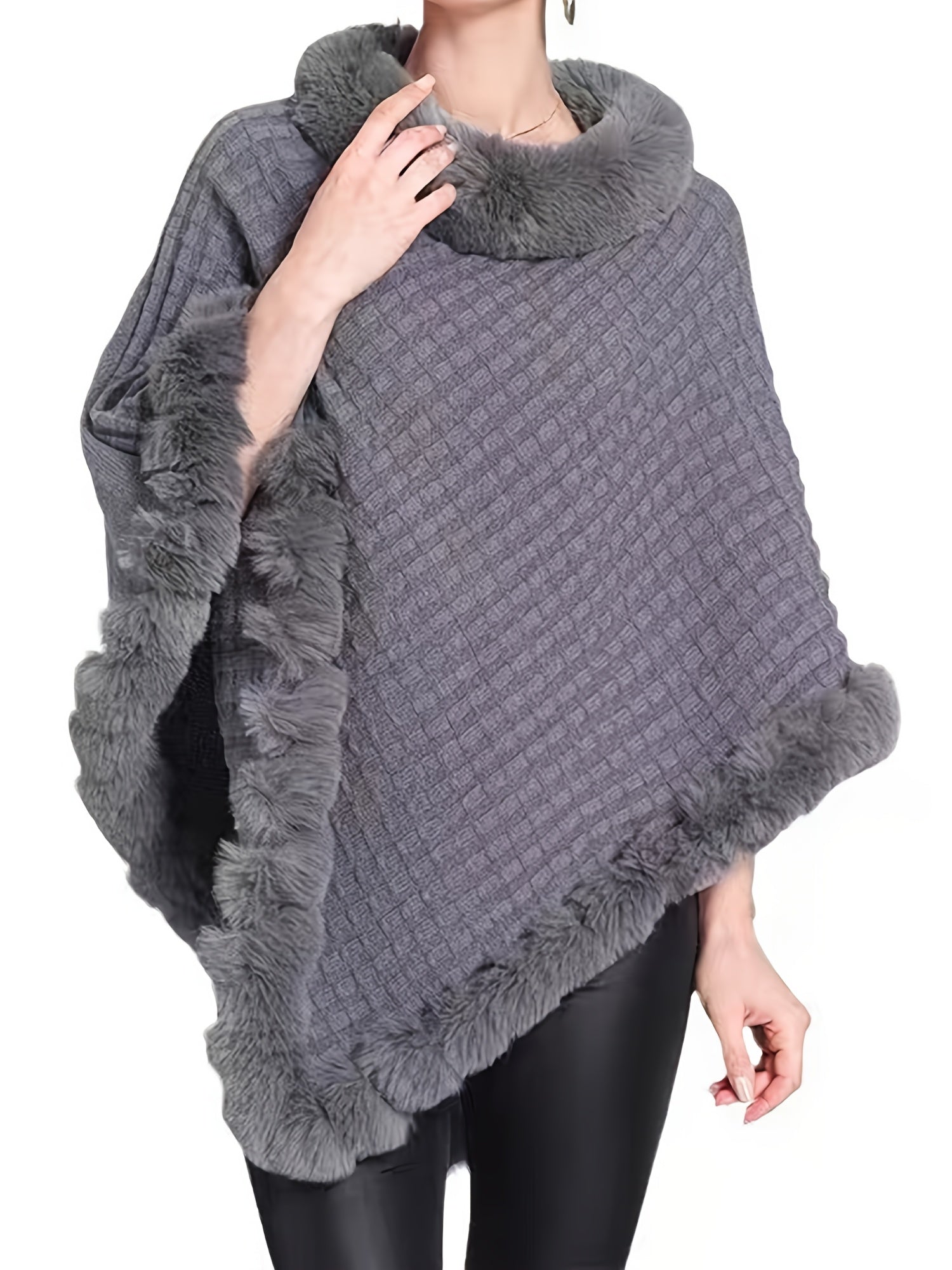 Krohn-e | Poncho mit Pelzdetails Acrylmix Elegante Struktur