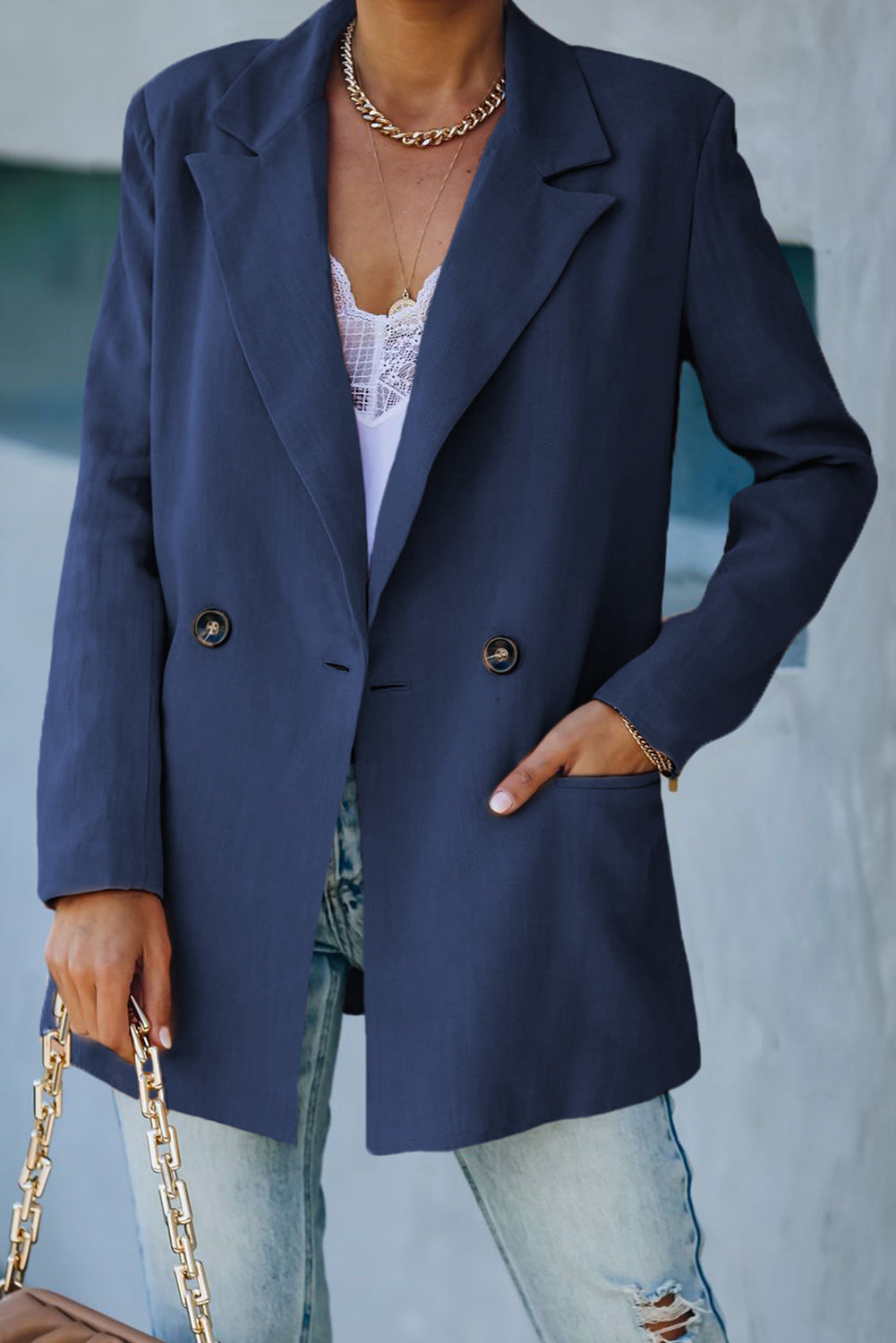 Krohn-e | Doppelreihiger Blazer mit gepolsterten Schultern und Taschen