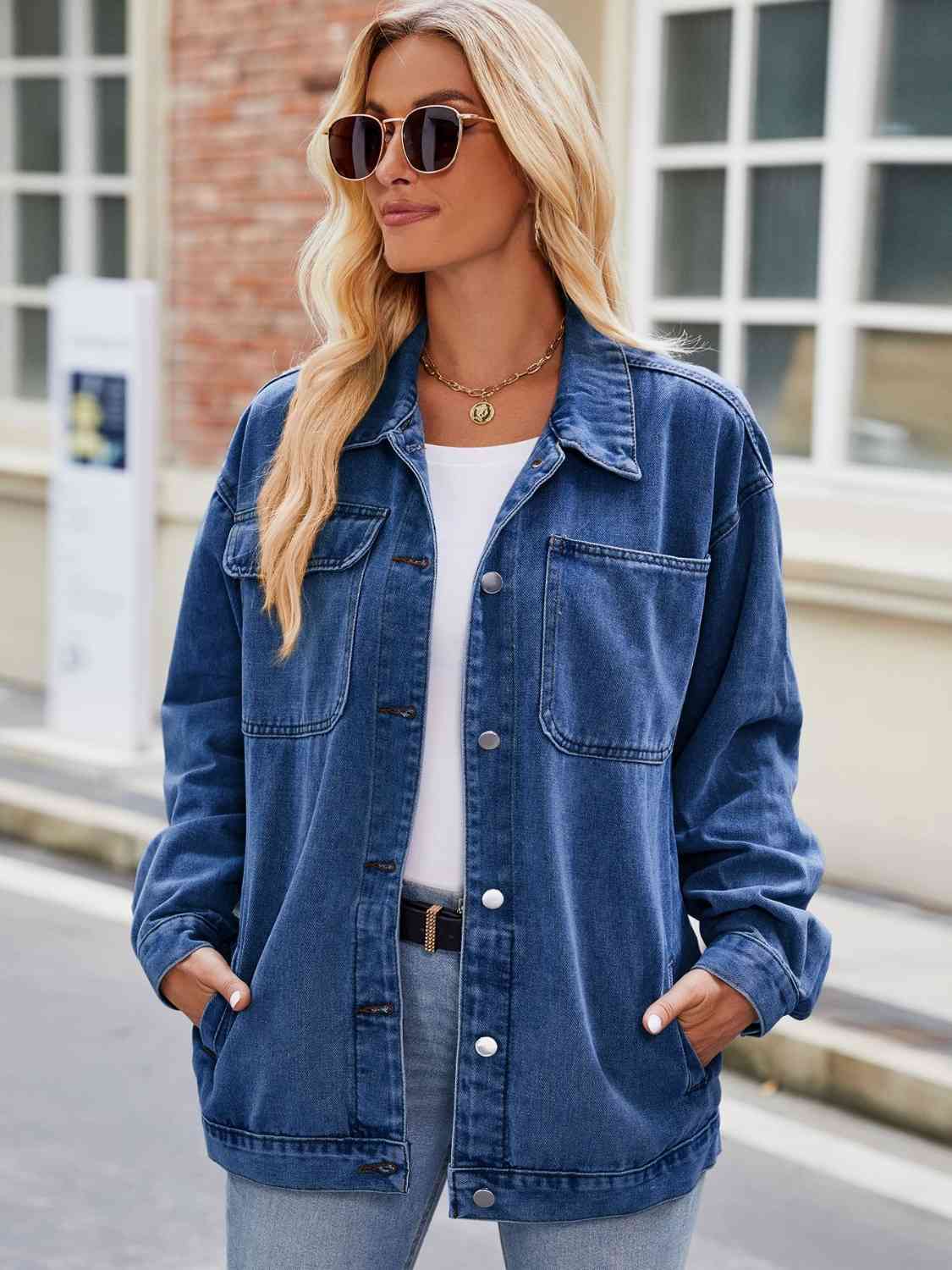 Krohn-e | Knopf-Down Denimjacke mit Taschen