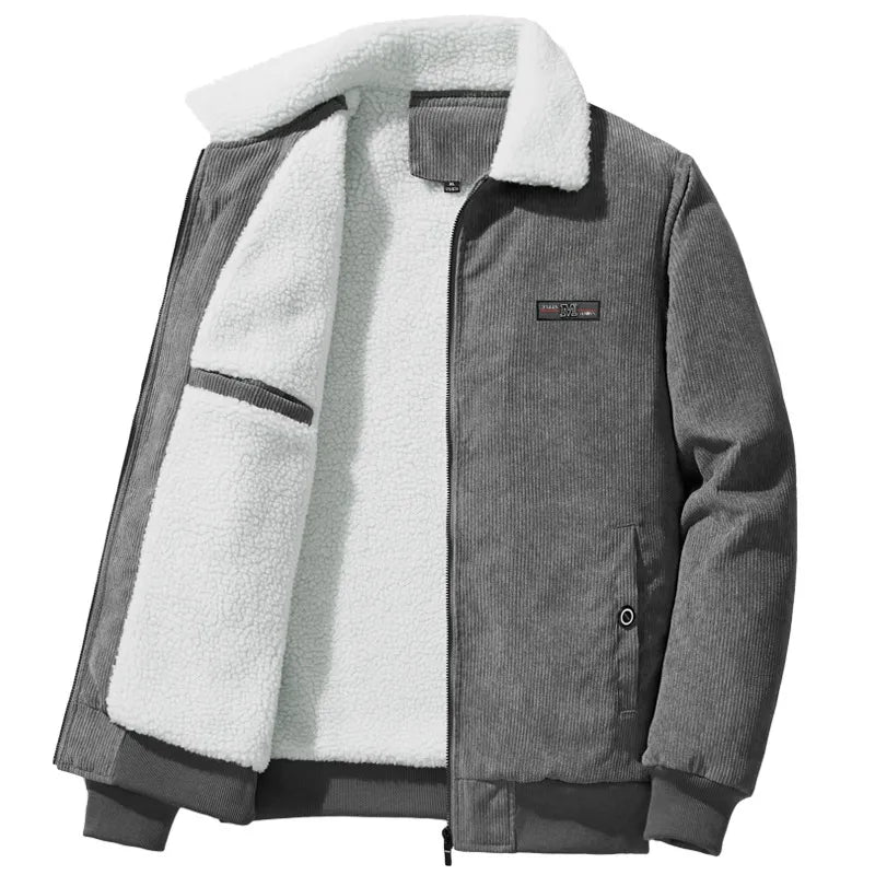 Krohn-e | Herren fleecegefütterte gerippte Winterjacke mit hohem Kragen