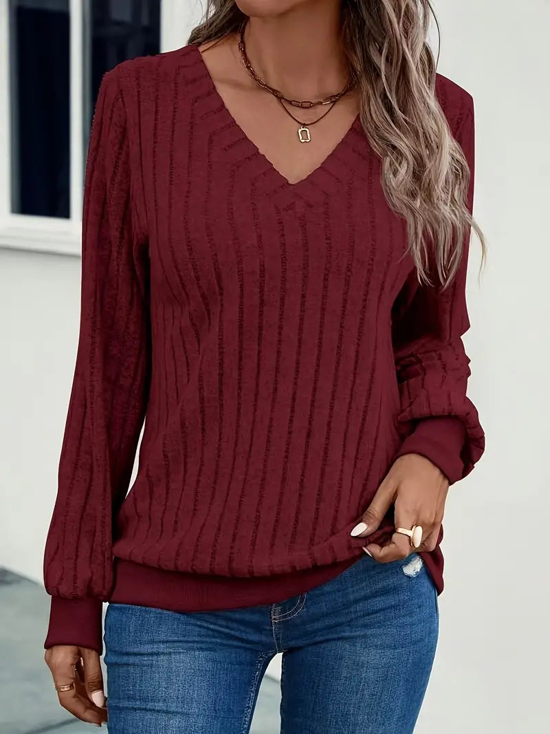 Gerippter V-Ausschnitt Pullover – Maya
