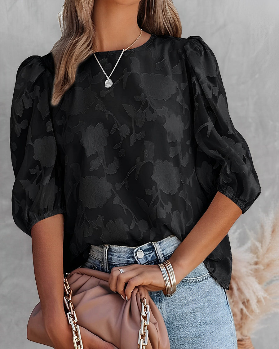 Krohn-e | Elegante Damen Blumenbluse mit Puffärmeln